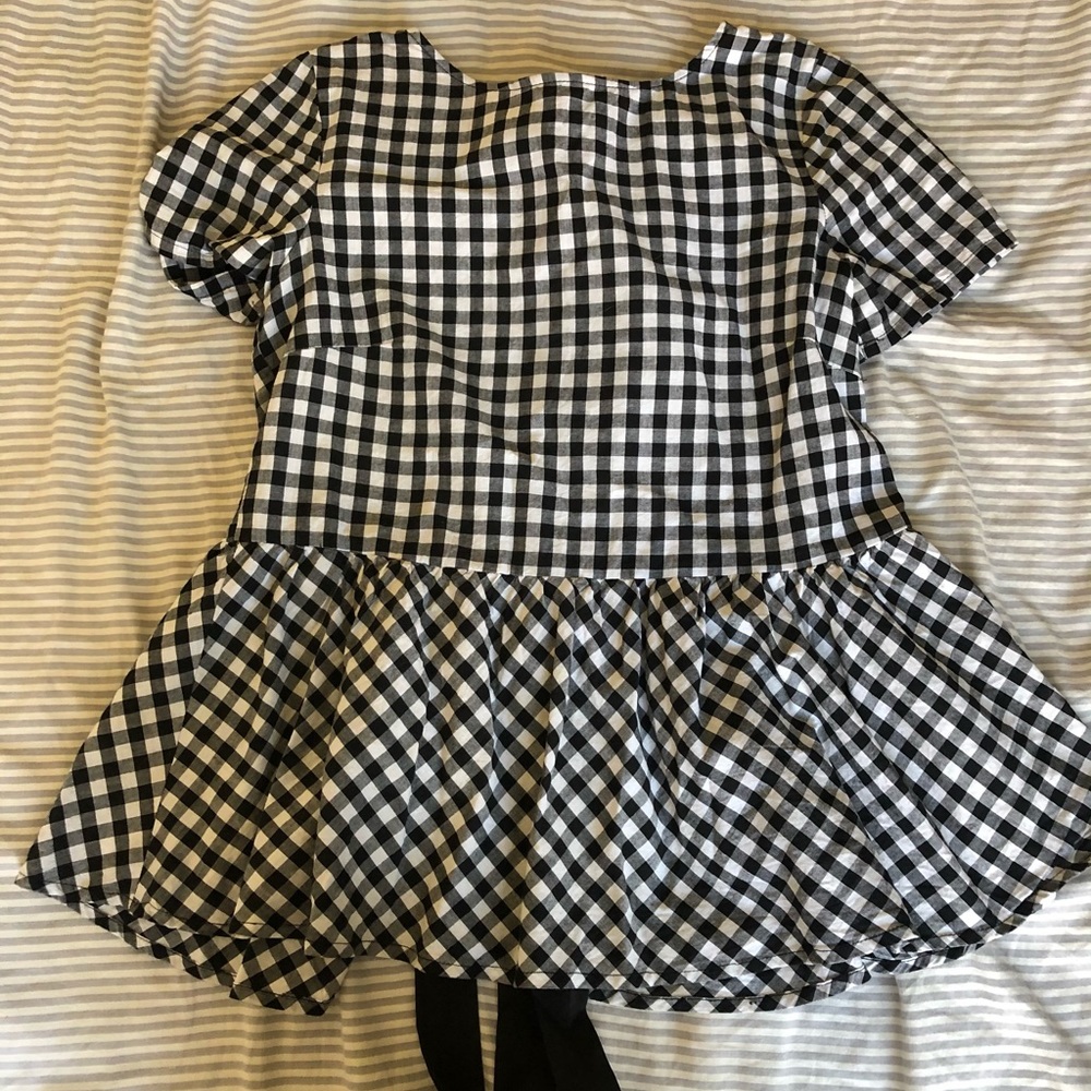 Gingham peplum top with bows
